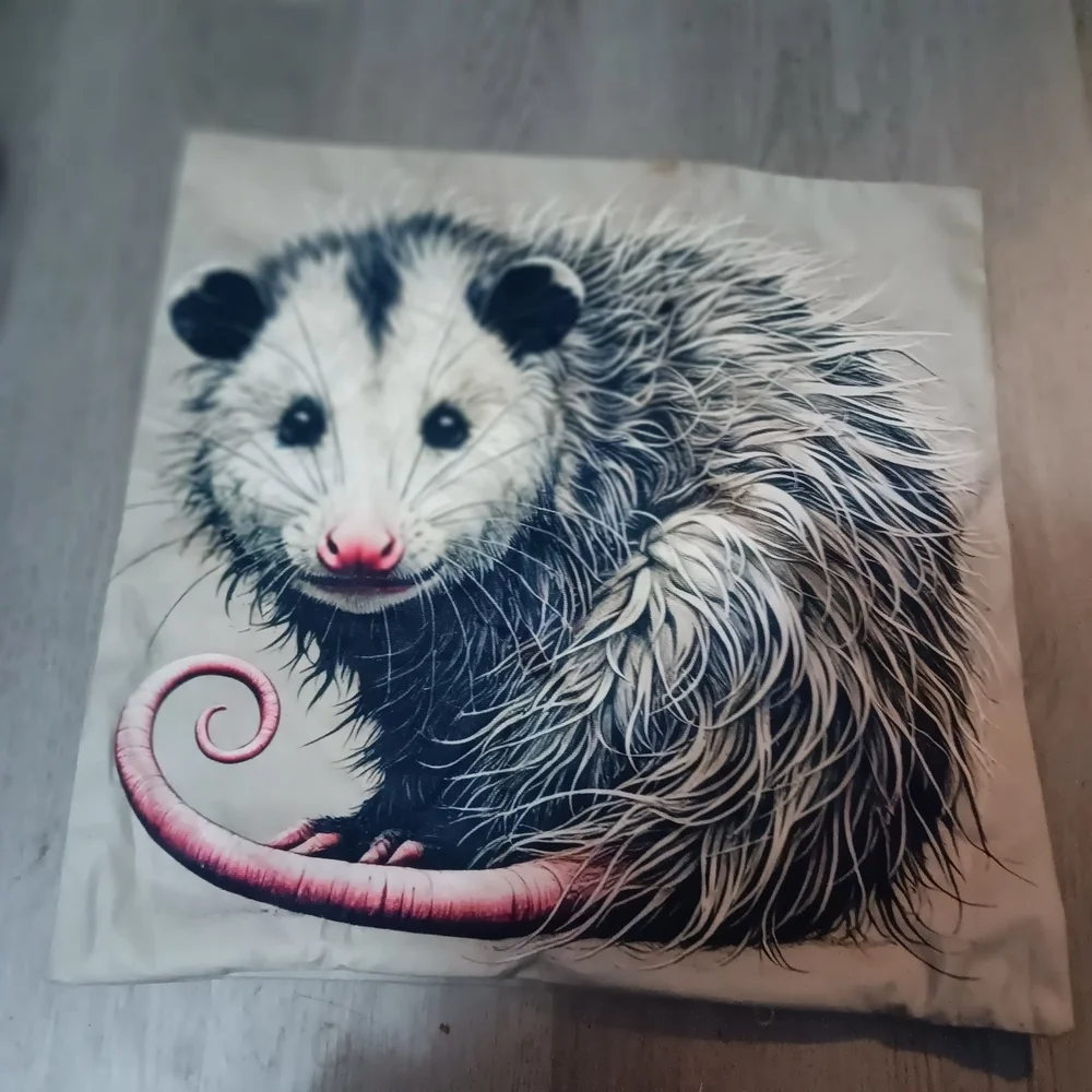 Opossum Graphic Accent Pillow Cover with Pink Tail Accent 18x18